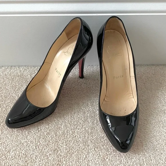 Christian Louboutin Black Patent Leather Pumps Heels - Picture 2 of 6